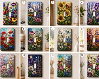 Stained Glass Wildflower Toggle Light Switch Cover | Colorful Floral Wall Decor | UV Printed Switch Plate | Nature Home Accent