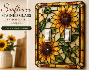 Sunflower Stained Glass Light Switch Cover | Decorative Wall Plate | Farmhouse Kitchen Decor | UV Printed Switch Plate | Plastic or Metal