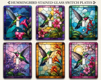 Hummingbird Stained Glass Switch Plate Cover, Colorful Floral Light Switch Wall Plate, Bird Lover Home Decor, Single Toggle Cover