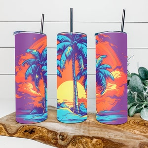 Summer Exotic Palm trees 20oz skinny tumbler wrap, Digital File
