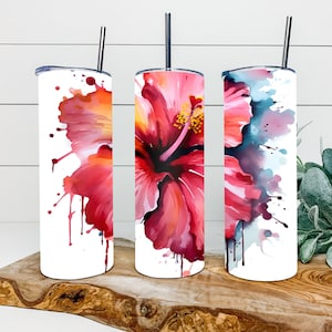 hibiscus Watercolor Flower Tumbler wrap, Instant download, PNG