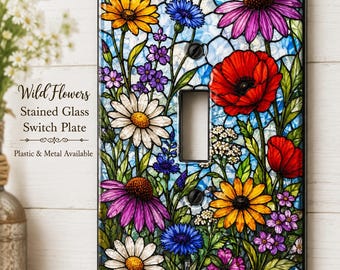 Wildflower Stained Glass Light Switch Cover | Floral Wall Plate | Cottagecore Decor | UV Printed Switch Plate | Farmhouse Wall Decor