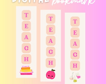 Digital Bookmark for the Classroom, Bookmark Set, Personalized Bookmark, Pink Teacher and Classroom Decor