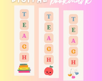 Digital Bookmark for the Classroom, Bookmark Set, Personalized Bookmark, Rainbow Teacher and Classroom Decor