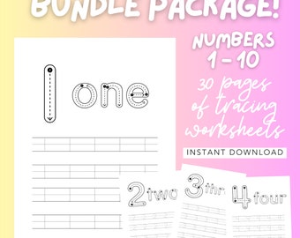 Tracing Worksheet for Teachers and the Classroom, Preschool Numbers Tracing, Coloring Pages for Students, Toddler Practice Counting