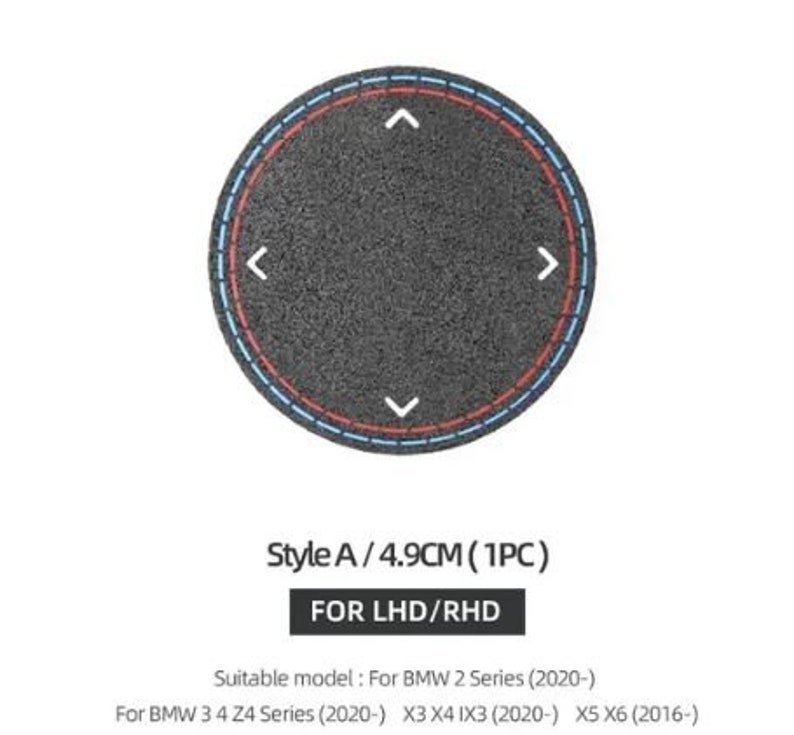 May include: A black round knob with four directional arrows, labeled "Style A / 4.9CM (1PC)" and "FOR LHD/RHD". Suitable for BMW 2, 3, 4, Z4, X3, X4, IX3, X5, and X6 series vehicles.