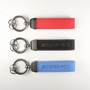 Mercedes AMG Suede Leather Keychain – Premium Keyring in Black, Red, & Blue