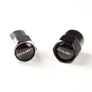 Nissan Nismo Tire Stem Valve Caps - Black & Silver - 4pcs Nismo Car Enthusiast Gift