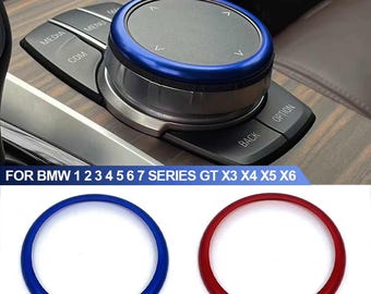 Aluminum iDrive Multimedia Knob Ring for BMW&#39;s - 1, 2, 3, 4, 6, 7 Series,  X3, X4, X5, X6 - Red & Blue