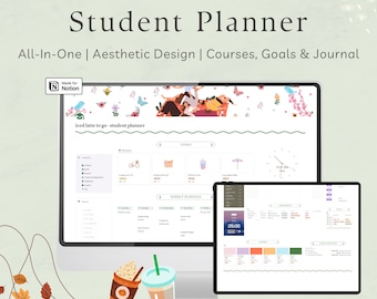 Student Planner Notion Template, Academic Digital Planner, College Planner, Assignment Tracker, School Planner, School Notes, Aesthetic Cozy