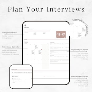 May include: A screenshot of a computer screen showing a calendar app for planning interviews. The calendar is divided into days and times, with each slot representing a potential interview time. The app also includes a navigation panel, resources, and a section for organizing interviews by phase. The text "Interviews Calendar" is visible at the top of the screen.