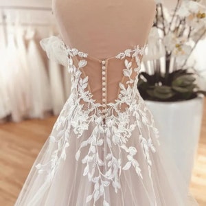Leaf lace wedding gown  - off shoulder wedding dress - v neckline white dress - plus size bride