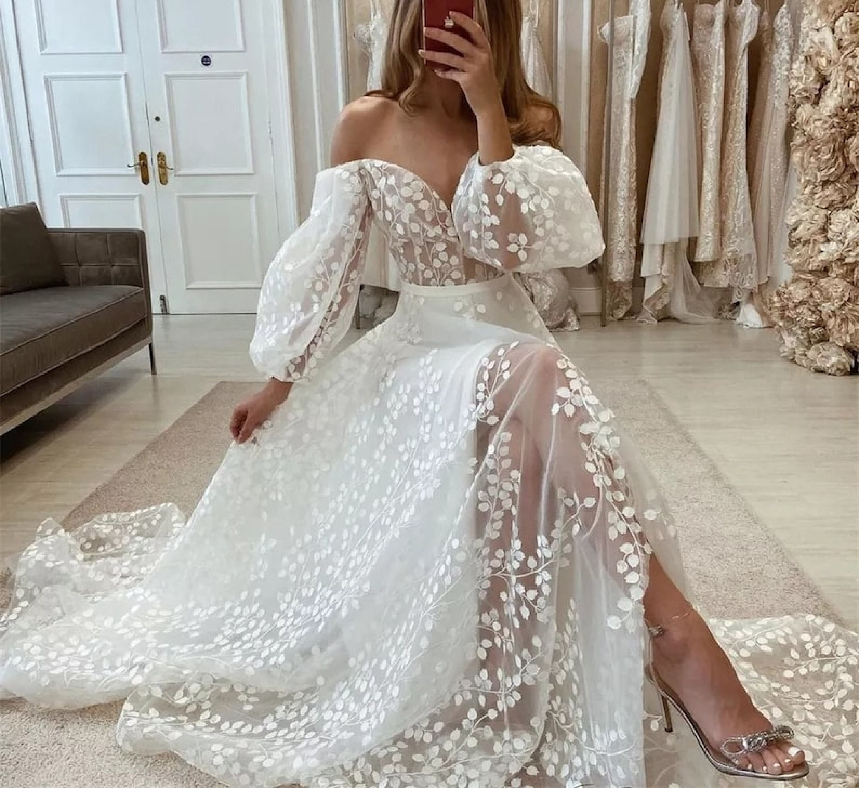 Romantic Ruffle Off Shoulder Lace Gown main image 1