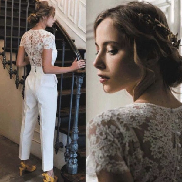 Bridal jumpsuit for courthouse wedding, reception, bridal shower, after party