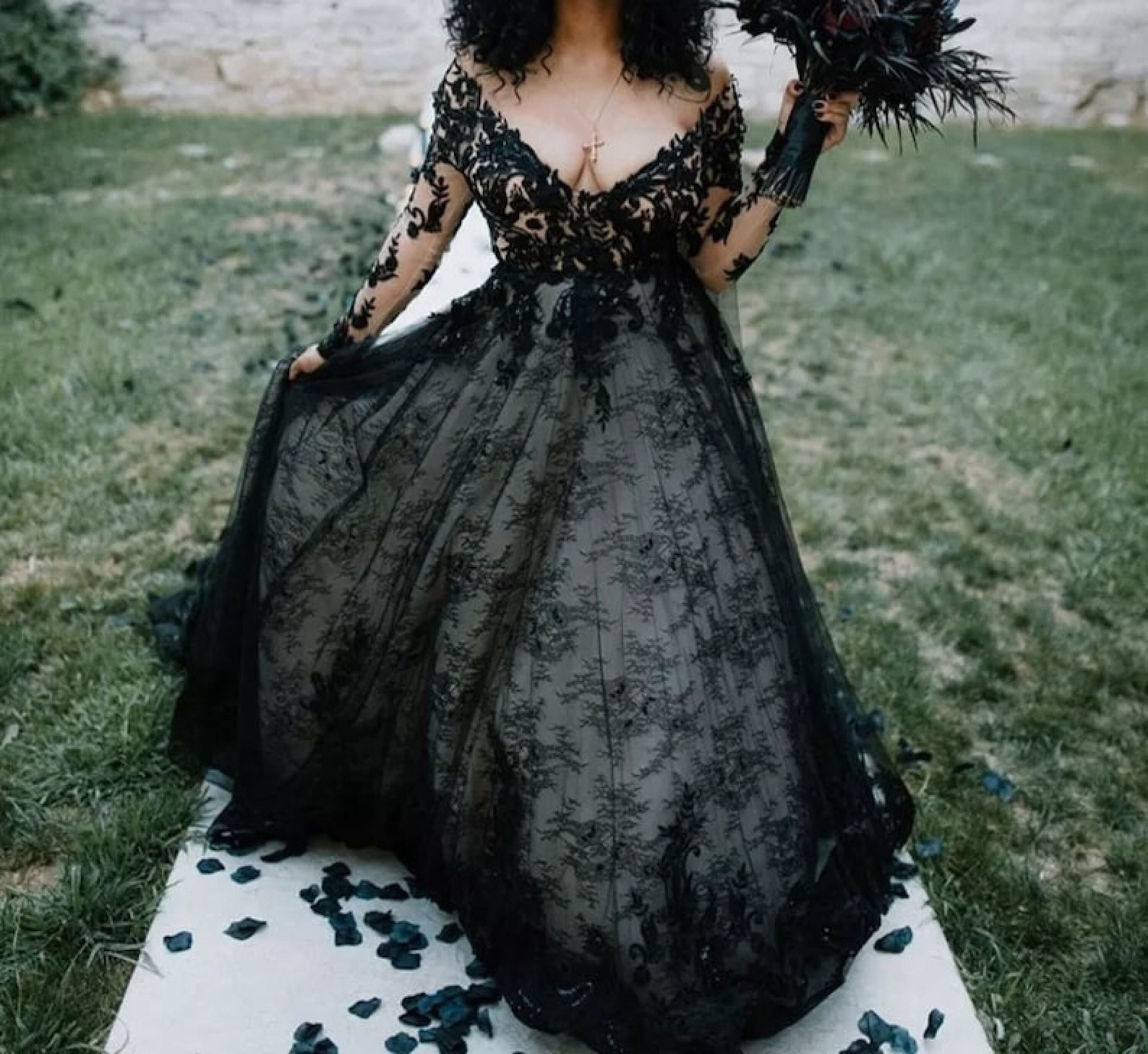 Lace Gothic Wedding Dress Black Wedding Gown Custom Wedding Dress ...