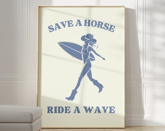 Küsten Cowgirl Poster, Küsten Enkelin, Strand Dekor, Surfbrett Wand Kunst, Dopamin Dekor, y2k Dekor, Pinterest