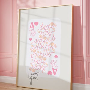Sztuka ścienna Lucky You, plakat Lucky You, dekoracja dopaminowa, sztuka kart do gry, dekoracja pokoju Y2K, estetyka dekoracji pokoju Y2K, dekoracja pokoju Pinterest