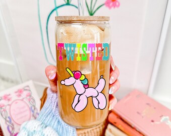 Clowncore Glass Can, Clowncore Mug, Iced Coffee Glass, Can Shaped Glass, Clowncore Tumbler, Clown Tumbler, Glass Tumblers with Bamboo Lid