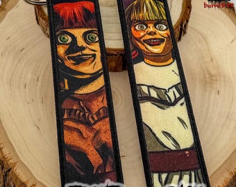 Annabelle Doll Embroidered Keychain – Horror Movie Key Tag Creepy Cute Gift 5” x 1” Bag Charm Paranormal Collector Key Fob **FREE SHIPPING**
