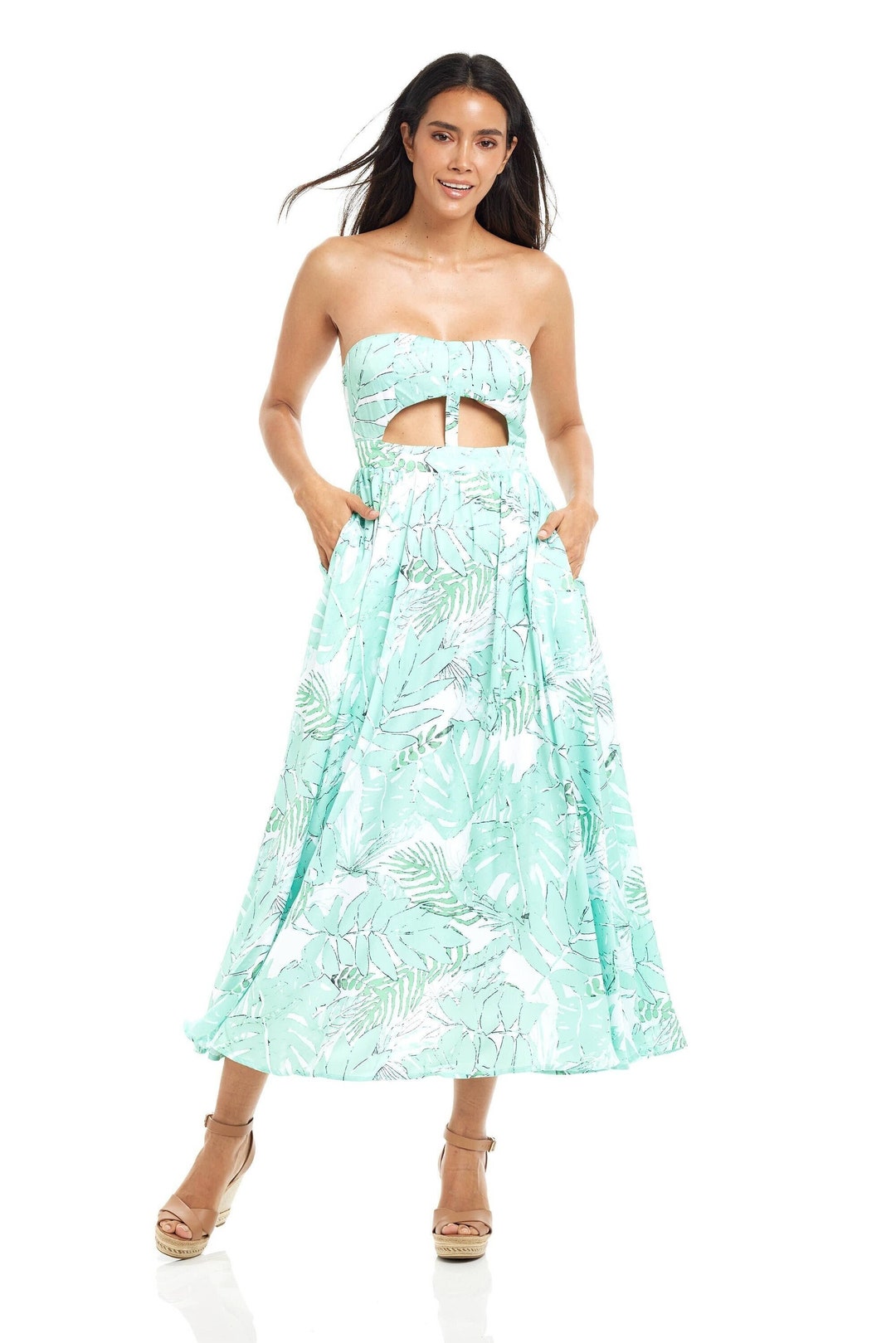 green palm dress Isn't She Something Cotton Green Tropical Palm Print Maxi Dress main image 0
