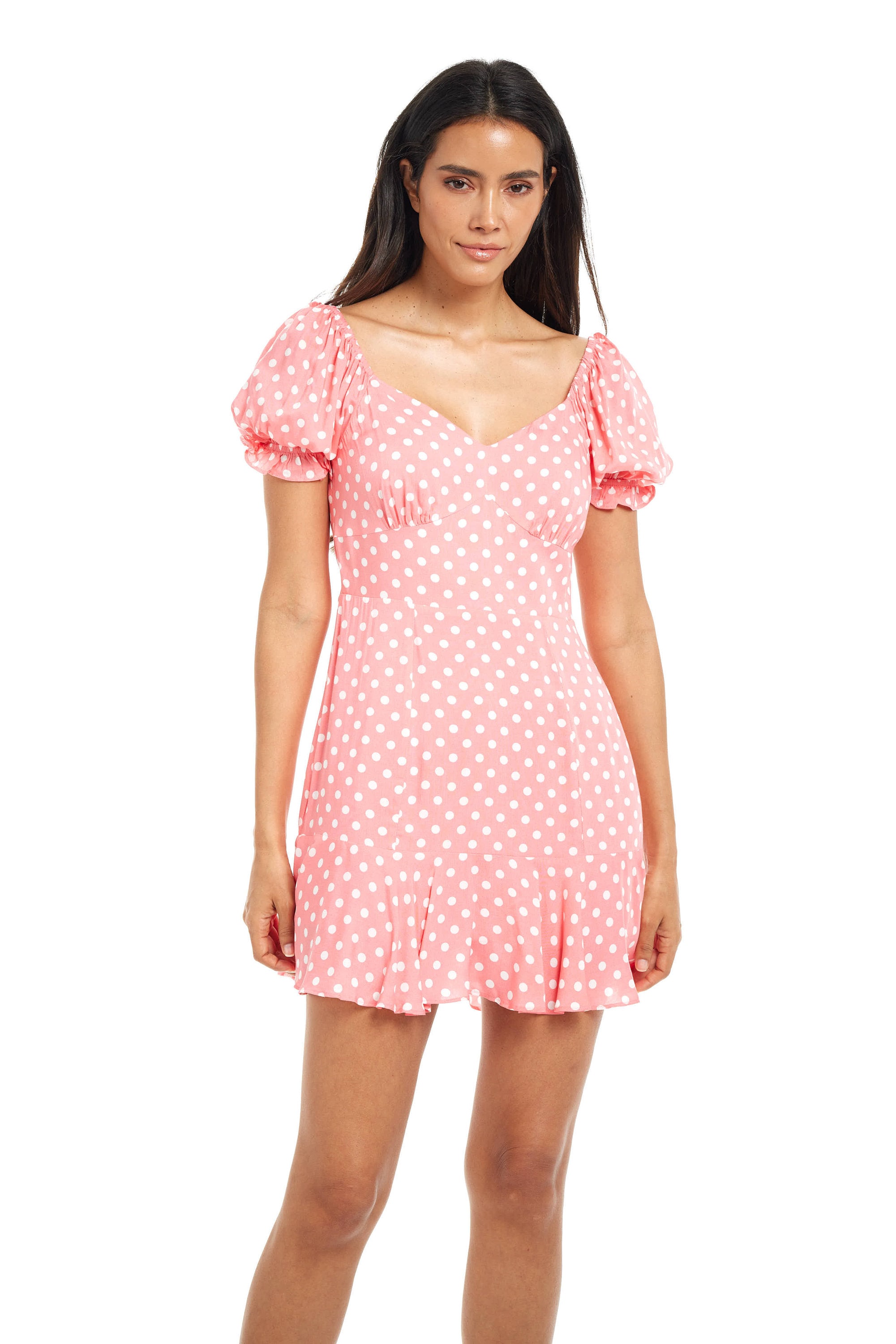 Always The One Polka Dot Button Puff Sleeve Mini Dress