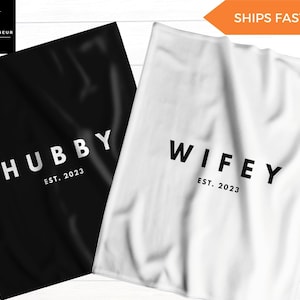 Husband Wife Blanket, Engaged Blanket, Engagement Gift Blanket, His Her Engagement, His Her Wedding Gift, Matching Blankets, Hubby Wifey