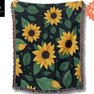 Sunflower Woven Blanket, Flower Throw, Gift For Her, Living Room Blanket, Picnic Blanket, Bedding Blankets, Living Tapestry