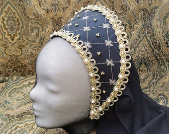 Black French Hood Renaissance Hat Tudor