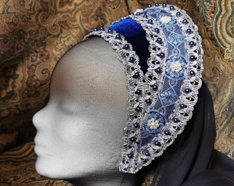 Blue French Hood Anne Boleyn Renaissance Hat Tudor