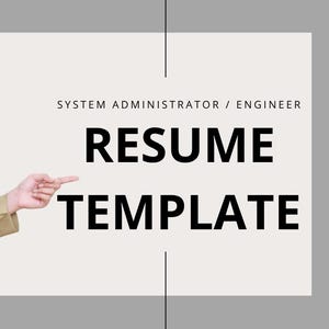 Op de afbeelding: Een digitaal cv-sjabloon voor een systeembeheerder of ingenieur. De afbeelding bevat de tekst "SYSTEM ADMINISTRATOR / ENGINEER" en "RESUME TEMPLATE" in vetgedrukte zwarte letters op een lichtbeige achtergrond met een grijze rand.