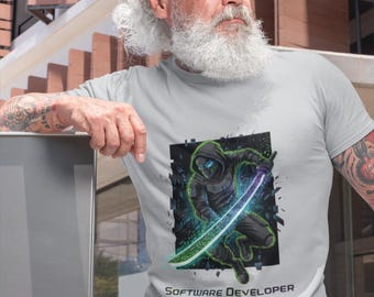 Camiseta unisex Ninja para desarrolladores de software, camiseta con estampado de espada cibernética, ropa técnica para programadores, camiseta de regalo para desarrolladores.