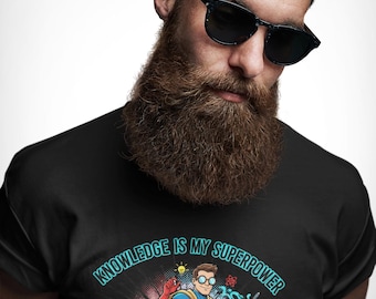 Camiseta unisex "El conocimiento es mi superpoder", camiseta gráfica de superhéroe para amantes de los libros, camiseta de regalo para lectores eruditos y bibliotecarios.