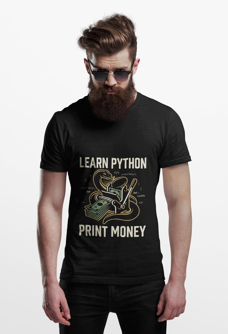 Camiseta "Aprende Python, imprime dinero", divertida camiseta gráfica para desarrolladores de Python, regalo unisex llamativo para programadores de Python y aficionados a la tecnología. imagen 1