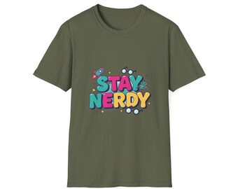 Stay Nerdy graphic T-Shirt | colorful retro science design
