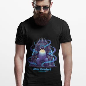 Camiseta Linux Overlord, camiseta gráfica con diseño de trono de pingüino, regalo divertido unisex para usuarios de Linux y administradores de servidores.