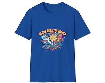 Nerds Rule the World T-Shirt | Retro Gamer Science Comic Design