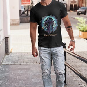 Data Warrior T-Shirt, Fantasy Mage Tech Sorcerer Illustration Tee, Unisex Gift for Data Analysts, Developers and Gamers