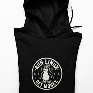 Run Linux Get Geld Hoodie, LustigerLinux Penguin Street Style Grafik Hoodie, Unisex Geschenk für Linolbenutzer und -Entwickler