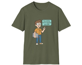 Geek Cartoon Tech Guy T-Shirt | "You probably need to download more RAM"
