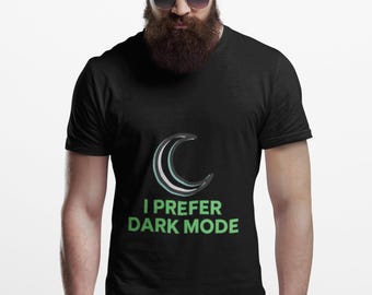Camiseta unisex "Prefiero el modo oscuro", camiseta con estampado de luna creciente y humor tecnológico, regalo para programadores y desarrolladores.