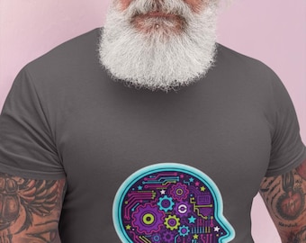 Camiseta unisex "Piensa diferente, piensa como un geek", camiseta técnica con ilustración de circuito cerebral, camiseta de cultura geek para programadores y desarrolladores.