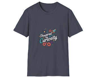 Powered by Curiosity T-Shirt | Rocket & Flowers Science Design