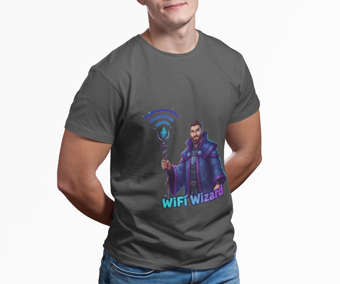 Wifi Wizard T-shirt, Funny Tech Magic Internet Signal Mage Graphic Tee ...