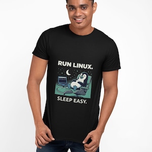 Run Linux Sleep Easy T-Shirt, Funny Linux Penguin Graphic Tee, Unisex Bold Gift for Linux Users, Developers and Sysadmins