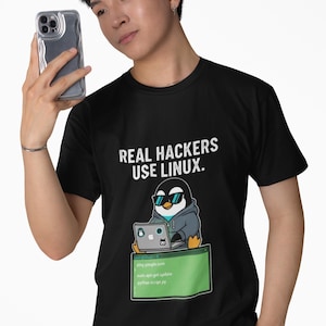 Real Hackers Use Linux Penguin Tee | T-Shirt, Coding, Programmer
