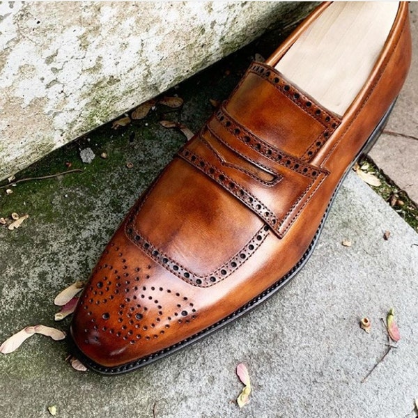 Bespoke Handmade Genuine Leather Brown Color Moccasin Loafer Men Shoes