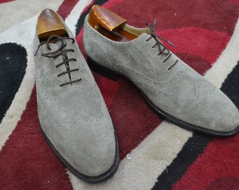 Bespoke Handmade Grey Color Genuine Suede Wing Tip Brogues Oxford Men's Shoes