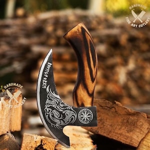 The Original custom hand forged pizza Axe , Viking Bearded Camping Axe, Viking pizza cutter axe ,Best Christmas & Anniversary Gift For Him image 10