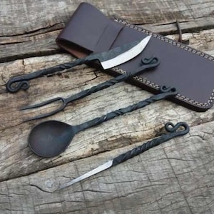 Custom Handmade Medieval Cutlery Set, Kitchen use set, Best Birthday And Anniversary Gift, 4 Pieces Chef Set, Gift For Everyone, BBQ set,