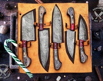 Custom Handmade Damascus Chef set, Kitchen Use Set, Best Birthday And Anniversary Gift, 5 Pieces Chef Set, Gift For Everyone